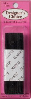 Designer's Choice Black Braided Elastic (1" x 1.25y) Fabric By The Yard